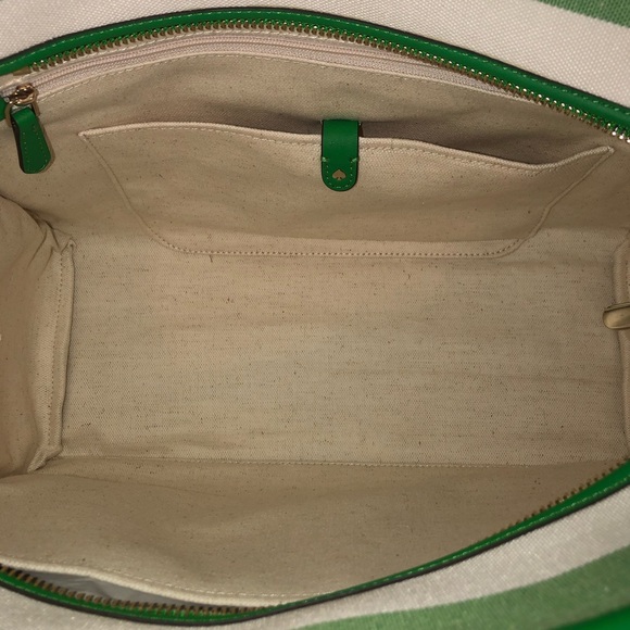 NWT-Kate Spade-Market Cabana☀️Canvas Medium Tote-Green & White Striped-$228: - Picture 9 of 16